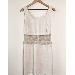 Vintage Private Club Linen Crochet Mesh Fringe Dress Beige M 11/12